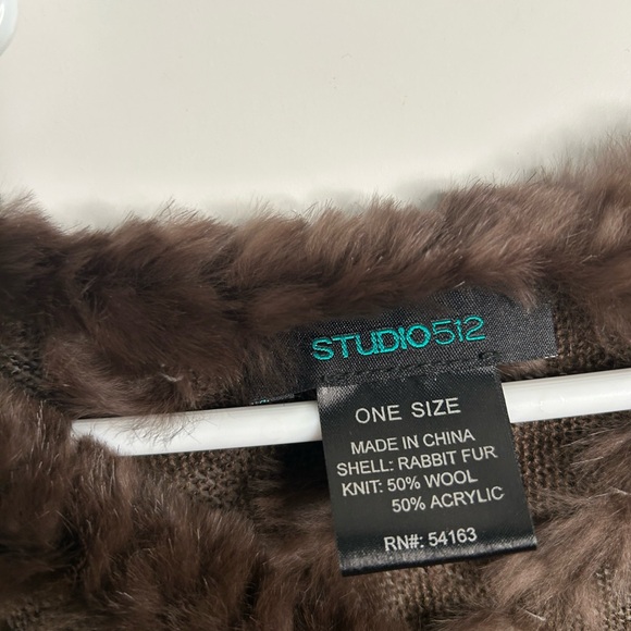Studio 512 One Size Rabbit Fur Blend Poncho Brown 5994 - Picture 3 of 6